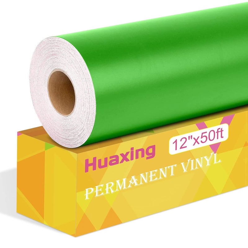 Huaxing Matte Green Permanent Vinyl, 12" x 50FT Permanent Adhesive Vinyl Roll for All Cutting Machines,Signs, Craft Die Cutters - Image 1
